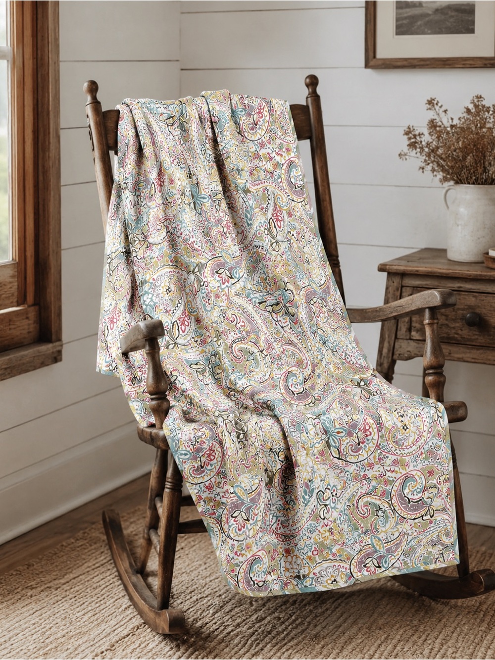 Multicolor Paisley Machine Made Quilt Reversible Boho Chic Cottagecore 51” X 59”